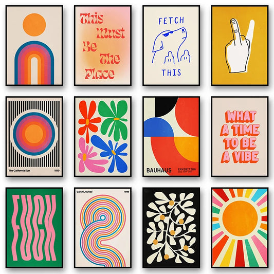 Retro Colorful Flower & Rainbow Dog Quote Posters – Funny Fashion Canvas Wall Art Prints for Living Room Home Decoration