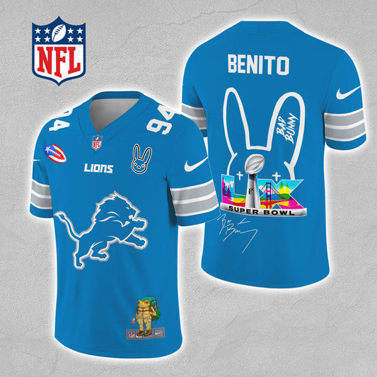 Detroit Lions x Bad Bunny 3D Football Jersey