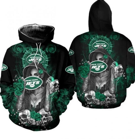 Nfl New York Jets Skulls Flowers Gift For Fan 3d Hoodie