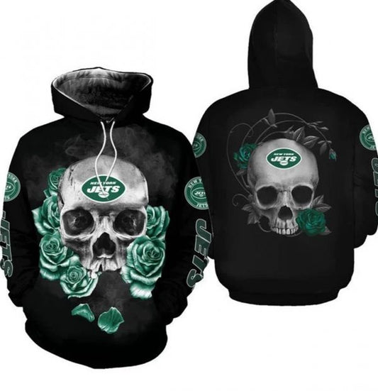 Nfl New York Jets Team Skull And Roses Gift For Fan 3d Hoodie