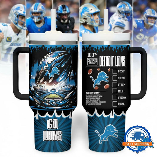DET Lions Champion Energy Tumbler Handle Cup 40oz