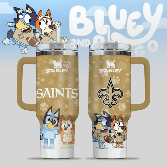New Orleans Saints NFL x Bluey Custom Stanley Cup 40 oz 30 oz Tumbler With Handle